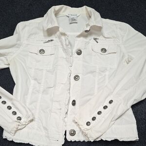 George White Denim Jacket with Studded Sleeves